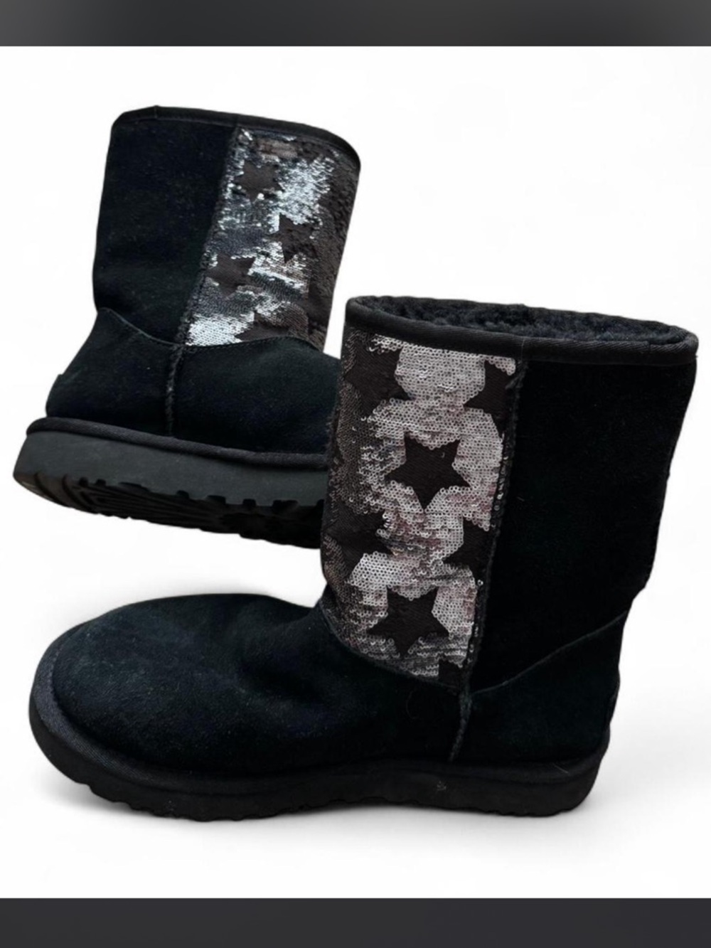 UGG Black Plush-Lined Sequin Star Boots